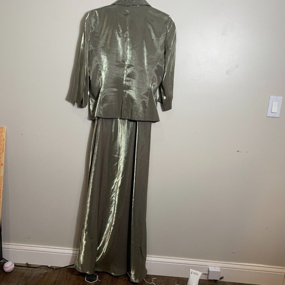Alex Evenings Green Beaded Sequin Size 8 Jacketed Dress 2 Pc Sleeveless V neck - Picture 5 of 13